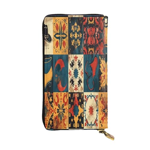 OIBNKCN Spleißt alte Muster, Premium-Ledergeldbörse mit Metall-Reißverschluss, mehrere Kartenfächer, Bargeldfächer, ideales Geschenk für Sie oder Ihn von OIBNKCN