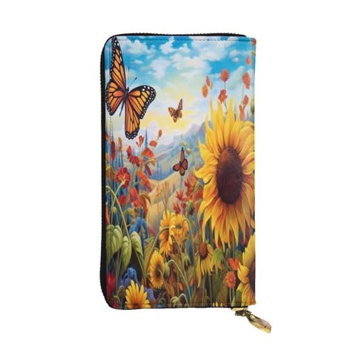 OIBNKCN Sunflower Garden Premium-Ledergeldbörse mit Metall-Reißverschluss, mehrere Kartenfächer, Bargeldfächer, ideales Geschenk für Sie oder Ihn von OIBNKCN