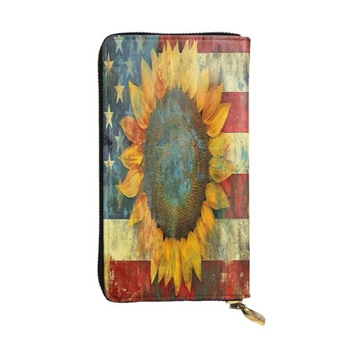 OIBNKCN Sunflowers Elements Premium-Ledergeldbörse mit Metall-Reißverschluss, mehrere Kartenfächer, Bargeldfächer, ideales Geschenk für Sie oder Ihn von OIBNKCN