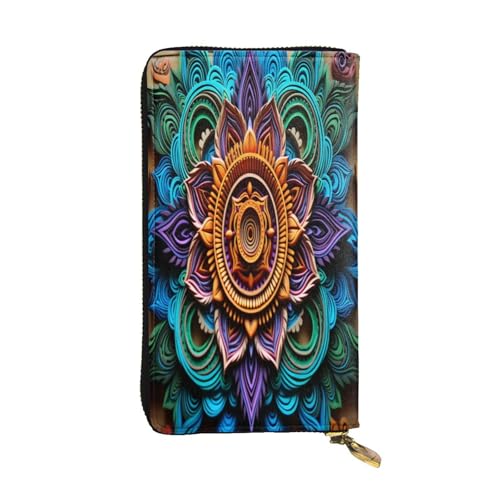 OIBNKCN Symmetrisches Kranzmuster, Premium-Ledergeldbörse mit Metall-Reißverschluss, mehrere Kartenfächer, Bargeldfächer, ideales Geschenk für Sie oder Ihn von OIBNKCN