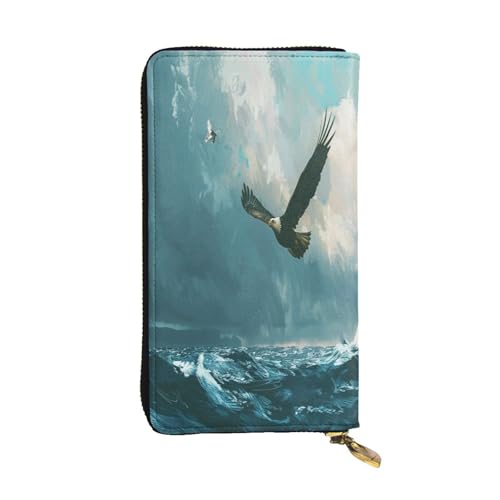 OIBNKCN The Eagle Soaring Premium-Ledergeldbörse mit Metall-Reißverschluss, mehrere Kartenfächer, Bargeldfächer, ideales Geschenk für Sie oder Ihn von OIBNKCN