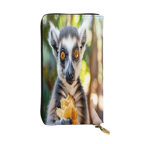 OIBNKCN The Lemur eating bread Premium-Ledergeldbörse mit Metall-Reißverschluss, mehrere Kartenfächer, Bargeldfächer, ideales Geschenk für Sie oder Ihn von OIBNKCN