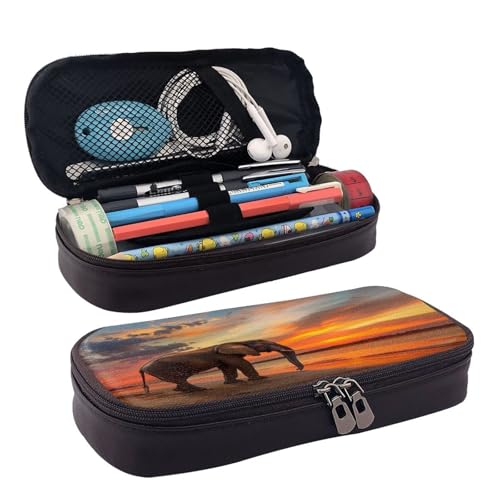 OIBNKCN The Lonely Elephant Aesthetic Pencil Case Premium PU Leather, Multi Functional Storage for Pens, Pencils, and Small Accessories von OIBNKCN