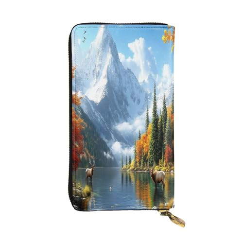 OIBNKCN The River Mountains Premium-Ledergeldbörse mit Metall-Reißverschluss, mehrere Kartenfächer, Bargeldfächer, ideales Geschenk für Sie oder Ihn von OIBNKCN