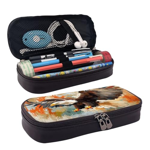 OIBNKCN The fierce eagle flying Aesthetic Pencil Case Premium PU Leather, Multi Functional Storage for Pens, Pencils, and Small Accessories von OIBNKCN