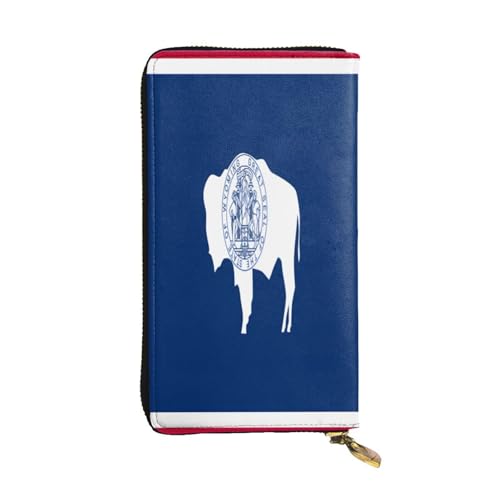 OIBNKCN Wyoming Staatsflagge, Premium-Ledergeldbörse mit Metall-Reißverschluss, mehrere Kartenfächer, Bargeldfächer, ideales Geschenk für Sie oder Ihn von OIBNKCN