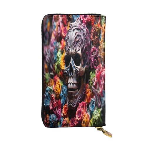 Skelett im Garten, Premium-Ledergeldbörse mit Metall-Reißverschluss, mehrere Kartenfächer, Bargeldfächer, ideales Geschenk für Sie oder Ihn von OIBNKCN