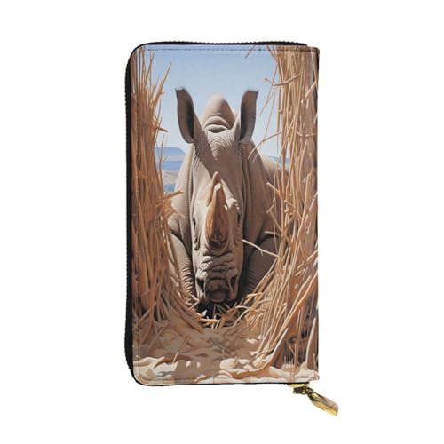The Rhinoceros in Sight Premium-Leder-Geldbörse mit Metall-Reißverschluss, mehrere Kartenfächer, Bargeldfächer, ideales Geschenk für Sie oder Ihn von OIBNKCN