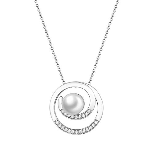 OIDEA Damen Halskette mit Perle aus Silber 925: Perlenkette Elegant Kette mit Rundem Perlen Anhänger 925 Sterling Silber Halsschmuck Süßwasserperle Schmuck Geschenk für Frauen Mädchen von OIDEA