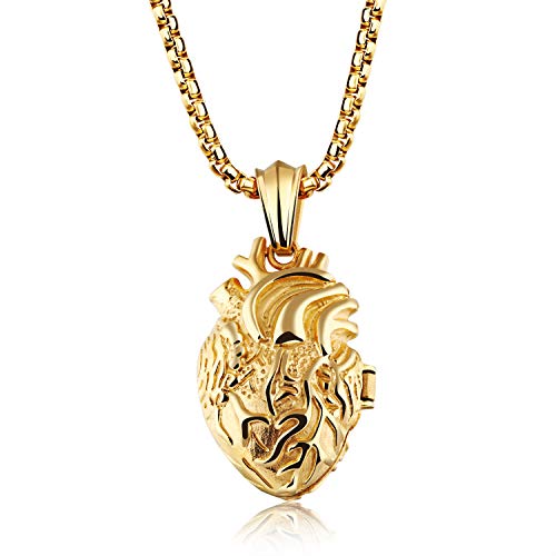 OIDEA Herren Halskette Herz Öffenbar: Gold Kette mit Herz Anhänger aus Edelstahl Kreativ Goldkette Schmuck Geschenk für Männer Junge von OIDEA