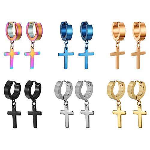 Damen Herren Kreuz Ohrstecker Set, OIDEA Creolen Ohr Kreuz Anhänger Ohrpiercing Ohrringe Schwarz Silber Gold Blau Rosegold Bunt 6 Farben von OIDEA