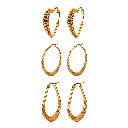 OIDEA Große Creolen Edelstahl Ohrringe Set Farben Gold für Damen Frauen, Rund Wassertropfen Herz Form Ohranhänger Durchmesser 30MM-39MM von OIDEA