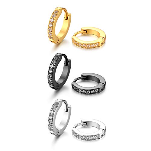 OIDEA Damen Ohrringe Creolen mit Zirkonia: 3 Paare Creolen Ohrschmuck Set mit Strass aus 316L Edelstahl Geschenk für Frauen Mutter Tochter Freundin Mädchen Silber Gold Schwarz von OIDEA