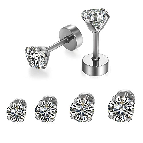 OIDEA Damen Ohrringe Ohrstecker mit Zirkonia: 4 Paare Ohrstecker Set Silber aus Edelstahl Huggie Piercing 5mm - 8mm breit Ohrschmuck Geschenk für Männer Frauen von OIDEA