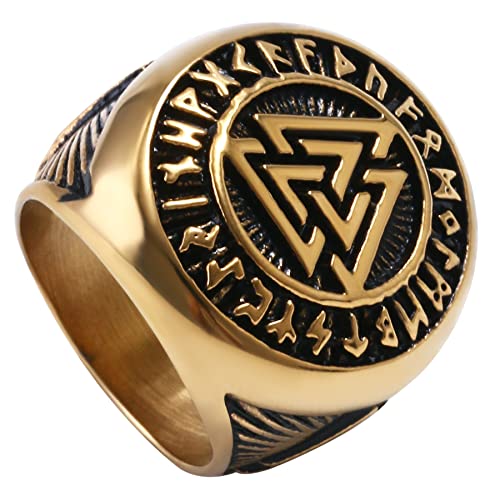 OIDEA Herren Wikinger Ring Gold: Keltischer Dreieck Zeichen Knoten Siegelring Edelstahl Nordischer Vikinger Symbol Retro Schmuck Geschenk für Männer Vater Freund Größe 57 (18.1) von OIDEA