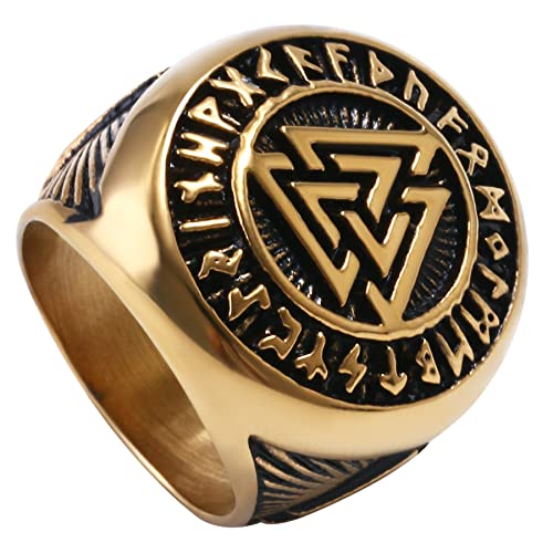OIDEA Siegelring Wikinger Herren Gold, aus hochwertigem Edelstahl, Nordischer Vikinger Symbol keltisch Ringe Breit retro Größe 60 (19.7) von OIDEA