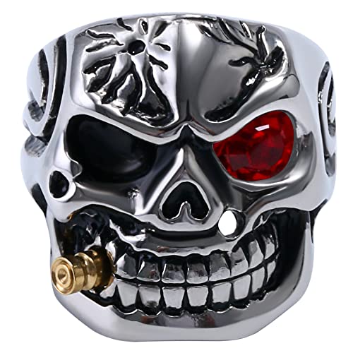 OIDEA Herren Schädel Totenkopf Ring: Biker Skull Herrenring aus Edelstahl mit Rot Strass Skull Augen Gotik Punk Rock Siegelring Geschenk für Männer Junge Größe 60 von OIDEA