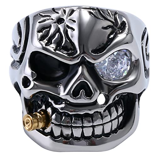 OIDEA Herren Ring Schädel Totenkopf: Herrenring mit weiß Strass Zirkonia aus hochwertige Edelstahl Skull Punk Rock Siegelring Geschenk für Männer Junge Vater Freund Größe 54 von OIDEA