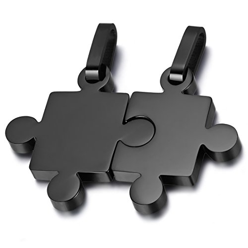 OIDEA Paar Halskette Puzzle Schwarz: 2 Stück Kette mit Love Lieben Puzzle Anhänger aus Edelstahl Schmuck Geburtstag Geschenk für Paare Pärchen Partner von OIDEA