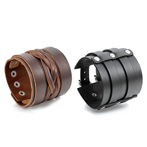 OIDEA 2PCS Herren Armband, Punk Rock 65MM gro?Breit Lederarmband Niet Armreif Handgelenk Armschmuck, Verstellbar, Schwarz Braun OIDEA 2PCS Herren Armband, Punk Rock 65MM gro?Breit Lederarmband Niet Armreif Handgelenk Armschmuck, Verstellbar, Schwarz Braun von OIDEA