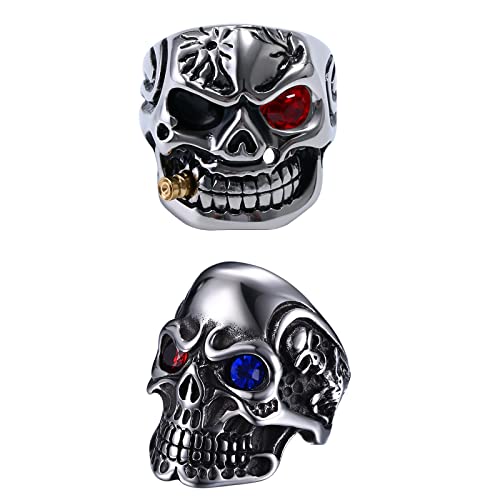 OIDEA Herren Ring Schädel Totenkopf: 2 Stück Herrenring Weiß mit Skull Persönlichkeit aus Edelstahl Gotik Punk Rock Siegelring Geburtstag Geschenk für Männer Junge Vater Freund Größe 54 von OIDEA