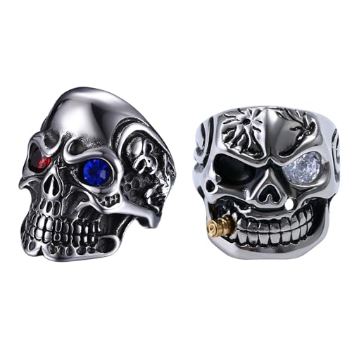 OIDEA Herren Ring Schädel Totenkopf: 2 Stück Herrenring Weiß mit Skull Persönlichkeit aus Edelstahl Gotik Punk Rock Siegelring Geburtstag Geschenk für Männer Junge Vater Freund Größe 62 von OIDEA
