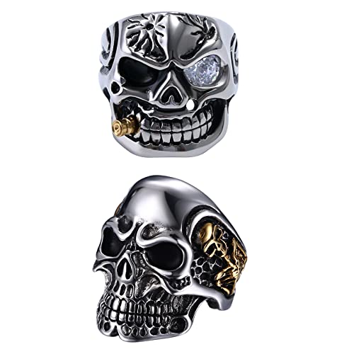 OIDEA Herren Ring Schädel Totenkopf: 2 Stück Herrenring Rot mit Skull Persönlichkeit aus Edelstahl Gotik Punk Rock Siegelring Geburtstag Geschenk für Männer Junge Vater Freund Größe 54 von OIDEA