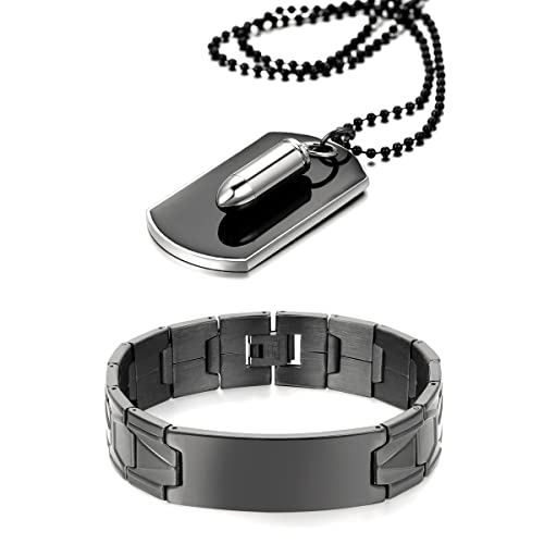 OIDEA 2Pcs Gravurbar Herren Armband+Halskette, Hochglanz Poliert Edelstahl von OIDEA