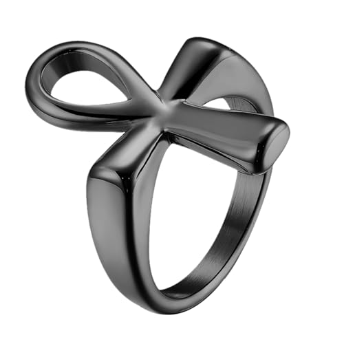 OIDEA Ankh Ring aus Edelstahl Schwarz: Vintage Ankh Kreuz Ringe Herren Damen Ägyptisch Fingerring Religiöses Partnerring Retro Freundschaftsring Schmuck Geschenk für Männer Frauen Größe 60 von OIDEA