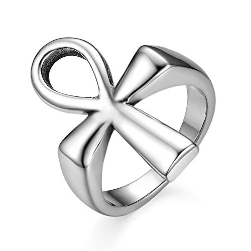 OIDEA Ankh Ring aus Edelstahl Silber: Vintage Ankh Kreuz Ringe Herren Damen Ägyptisch Fingerring Religiöses Partnerring Retro Freundschaftsring Schmuck Geschenk für Männer Frauen Größe 57 von OIDEA