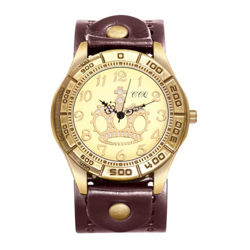 OIDEA Armbanduhr aus echt Leder Vintage: Unisex Braun Leder Band mit Krone Arabischen Zifferblatt Quarz Analog Retro Uhr Geschenk für Damen Herren von OIDEA
