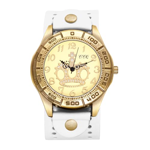 OIDEA Armbanduhr aus echt Leder Vintage: Unisex Weiß Leder Band mit Krone Arabischen Zifferblatt Quarz Analog Retro Uhr Geschenk für Damen Herren von OIDEA