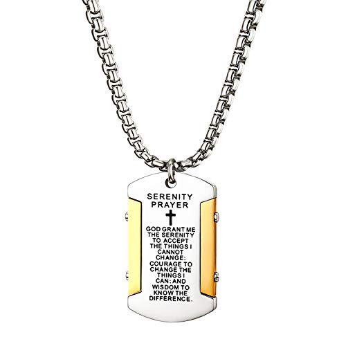 OIDEA Herren Bibel Kreuz Halskette: Silber Gold Dog Tag Anhänger mit Weizenkette aus Edelstahl Englische Gebet Bibel Dogtag mit Kette Religiöser Schmuck Geschenk für Männer Vater Freund von OIDEA