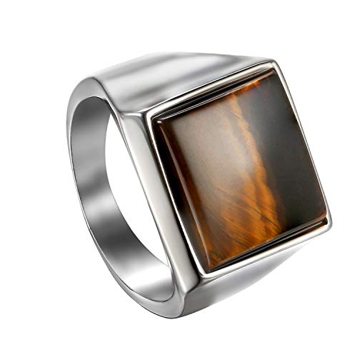 OIDEA Herren Ring Tigerauge aus Edelstahl in Silber quadratisch Siegelring Ringe Klassiker Retro Charm Tigerauge Stein Vintage Herrenring Edelstahlring Bandring Schmuck Geschenk für Männer Größe 63 von OIDEA