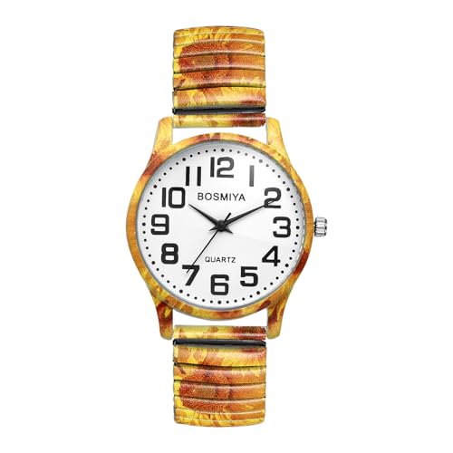 OIDEA Böhmische Armbanduhr mit elastischem Armband: leicht lesbares Stretchband, Uhren, Boho, lässig, analog, Quarz, Erweiterungsband, Uhr für Damen und Herren, Sonnenblume von OIDEA