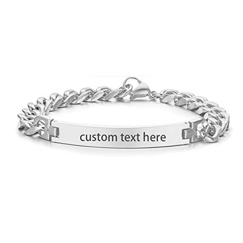 OIDEA Charme Cuban Link Armband Dünn Herren/Damen Edelstahl mit Gravur, Personalisiert Silber von OIDEA