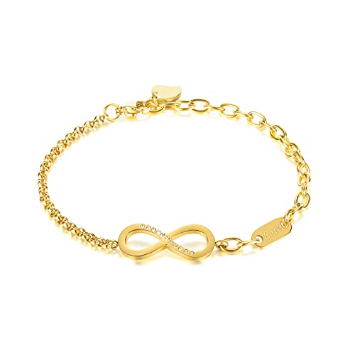 OIDEA Damen Armband, Infinity Unendlichkeitszeichen mit Zirkonia Edelstahl, Verstellbar 22 cm Geschenk in Geburtstag Jahrestag, Gold von OIDEA