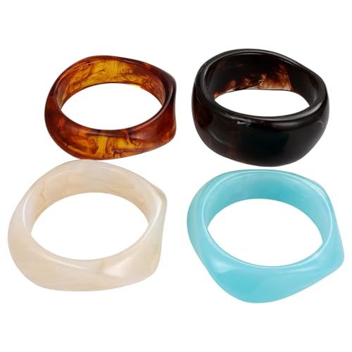 OIDEA Damen Armband Acrylharz Armreif: 4 Stück Set Trendig Retro Breite Handgelenk aus Acry Harz Statement Geschenk für Frau Freundin Mädchen Mama von OIDEA