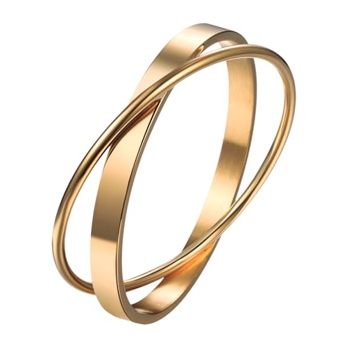 OIDEA Damen Armband Armreif Gold: Elegant Layered Armreifen aus Edelstahl Modern Armbänder Handgelank Schmuck Geschenk für Frauen Muter Freundin von OIDEA