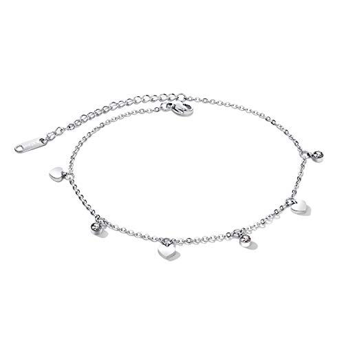 OIDEA Damen Armband Herz mit Zirkonia: Silber Charme Armkette Fußkettchen aus Edelstahl Armreif Verstellbare Länge Feiertag Geburtstag Geschenk für Mädchen Frauen Freundin von OIDEA