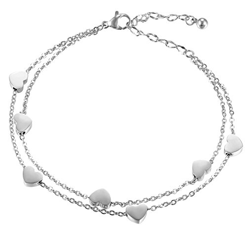 OIDEA Damen Armband Herz Silber: Layered Armkette Fußkette Liebe Herz Charms Fußkettchen Handgelenk Armreif Feiertag Geburtstag Geschenk für Mädchen Frauen Freundin von OIDEA