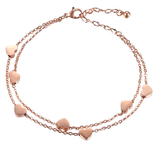 OIDEA Damen Armband Herz Rosegold: Layered Armkette Fußkette Liebe Herz Charms Fußkettchen Handgelenk Armreif Feiertag Geburtstag Geschenk für Mädchen Frauen Freundin von OIDEA