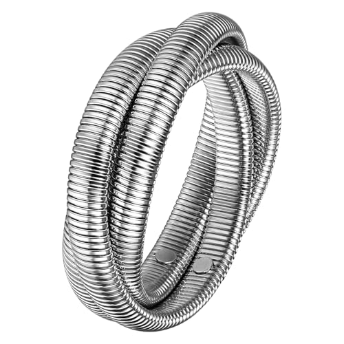 OIDEA Damen Armband mit Dreifach-Wicklung: Modisches Silber Edelstahl Armreif elastisch & minimalistisch elastisch zeitlos Geschenk für Frauen Mutter Freundin von OIDEA