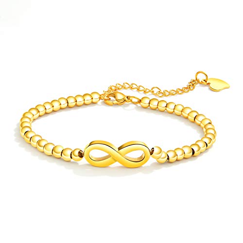 OIDEA Damen Armband mit Infinity Anhängern in gold Kugelarmband Hauchzarte verstellbare Armkette von OIDEA