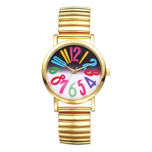 OIDEA Damen Armbanduhr Elastisch: Gold Edelstahlband Quarz Analog mit Großer Bunter Arabischen Zifferblatt 24 Stunden Minimal Damenuhr Geschenk für Frauen Mutter Freundin von OIDEA