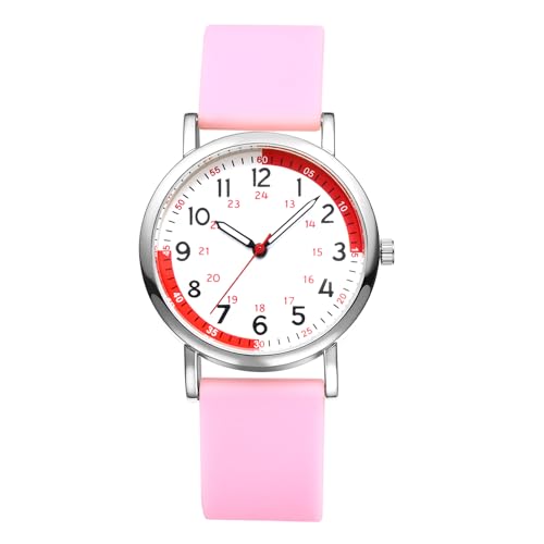 OIDEA Damen Armbanduhr Krankenschwesternuhr aus Silikon: Rosa Wasserdicht Band Quarz Analog Damenuhr mit Arabischen 24 Stunden & Pulsberechnung Zifferblatt Geschenk für medizinisches Personal von OIDEA