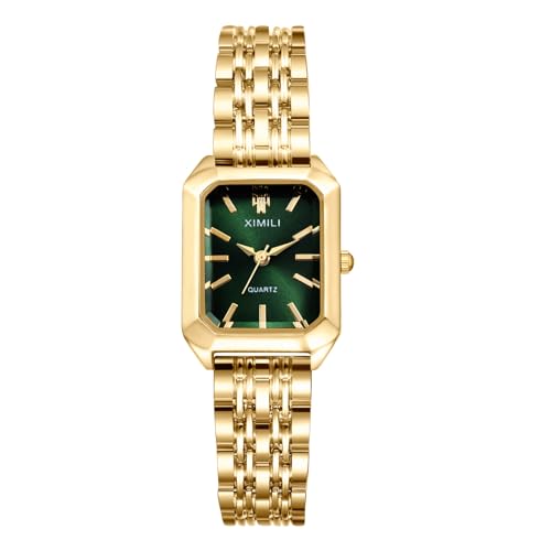 OIDEA Damen Armbanduhr Quadratisch Gold: Elegant Grün Zifferblatt mit Strichindex Quarz Damenuhr Gold Edelstahl Armband Gechenk für Frauen Mutter Freundin von OIDEA