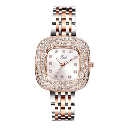 OIDEA Damen Armbanduhr Quadratisch mit Strass: Elegant Rosegold Edelstahl Armband Analog Quarz mit Silber Diamantmarkierungen Zifferblatt Geschenk für Frauen Freundin Mädchen von OIDEA