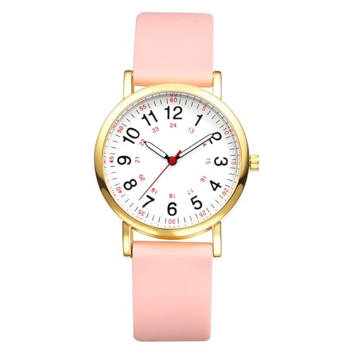 OIDEA Damen Armbanduhr aus Silikon 12/24H: Stilvoll Pink Rosa Armband Analog Quarz mit Großer Arabischer Zifferblatt Uhr im 24-Stunden-Format Geschenk für Frauen Freundin von OIDEA