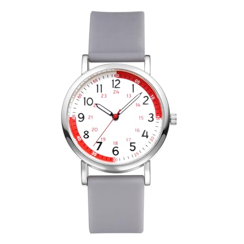 OIDEA Damen Armbanduhr aus Silikon mit Pulsberechnung: 12/24H Grau Armband Analog Quarz mit Arabischer Zifferblatt Pulsuhr Krankenschwester Uhr mit Pulsmesser Geschenk für Frauen Freundin von OIDEA